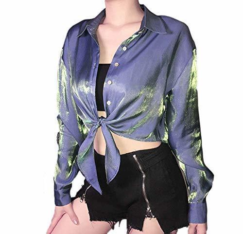 Place Camisa con Dobladillo Anudado Sexy para Mujer Camisa de Manga Larga de