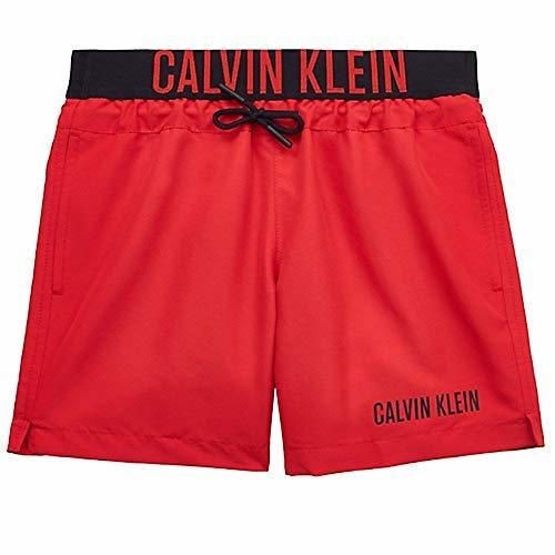 Calvin Klein Medium Waistband Drawstring Bañador, Rojo