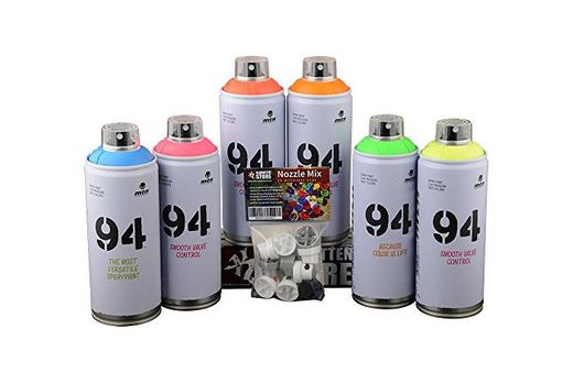 Los aerosoles MTN Graffiti de neón fluorescente de juego de 6 x