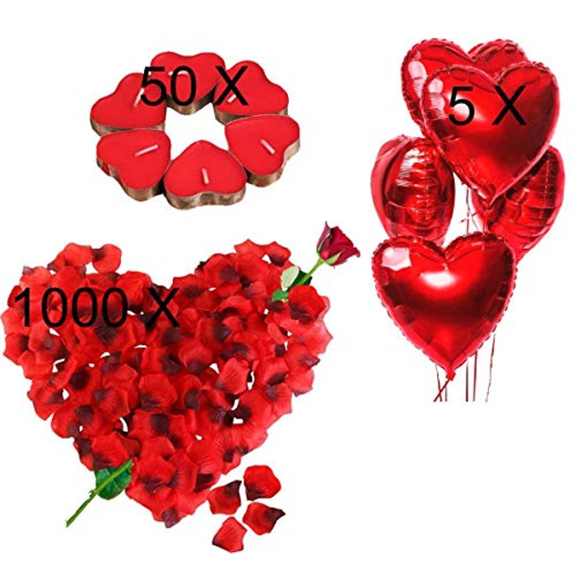 Producto Kit Romántico de Velas y Pétalos. 50 Velas en Forma de Corazón