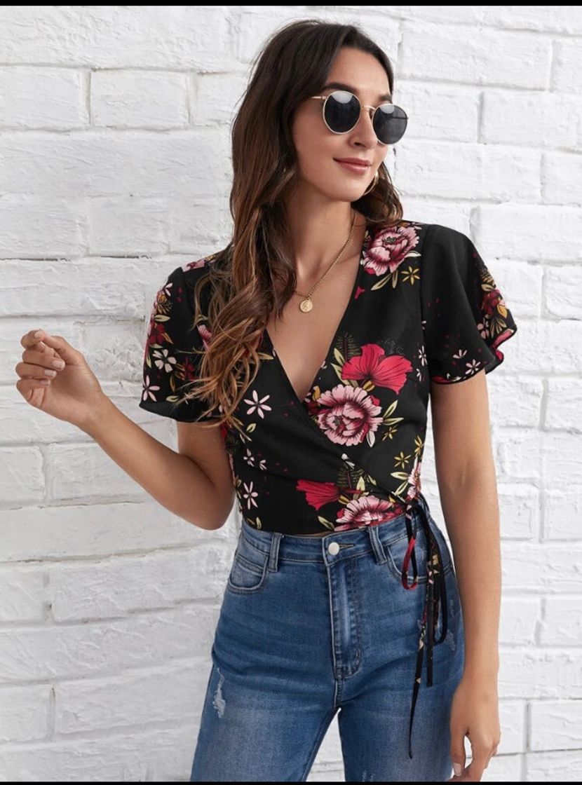 Fashion SHEIN Boho Blusa Nó Floral