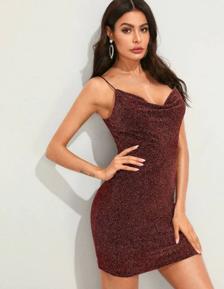 Moda SHEIN Borgonha Simples Festa Vestido