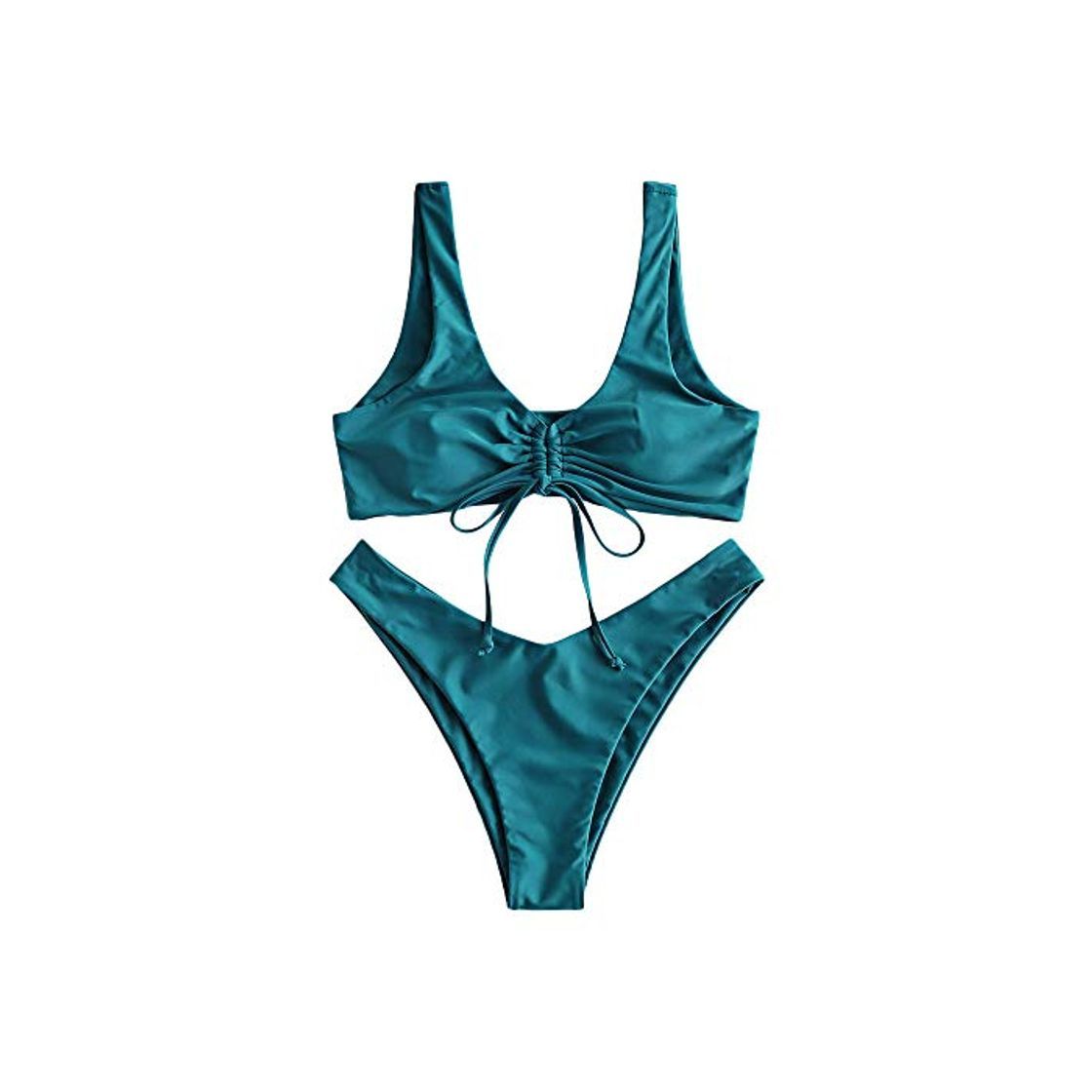 Fashion ZAFUL Conjunto de bikini para mujer de pierna alta y fija verde L