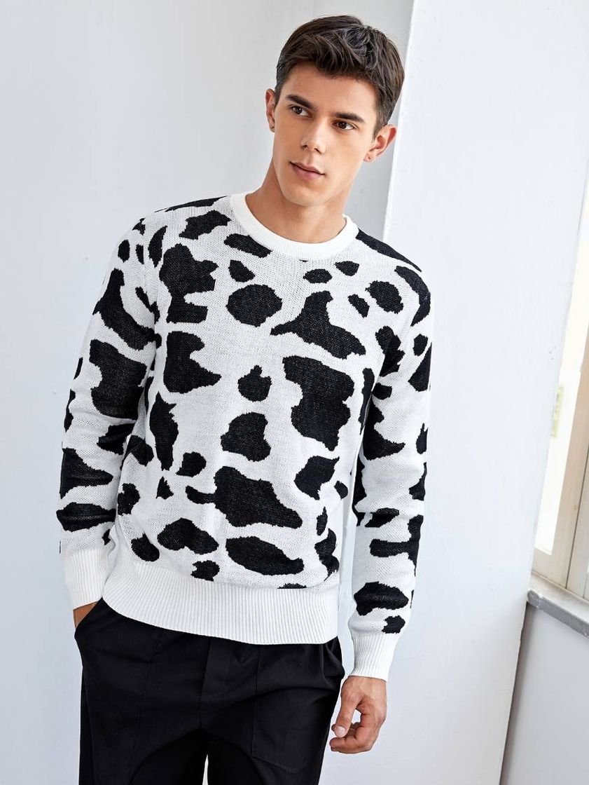 Fashion Suéter masculino com estampa de vaca 