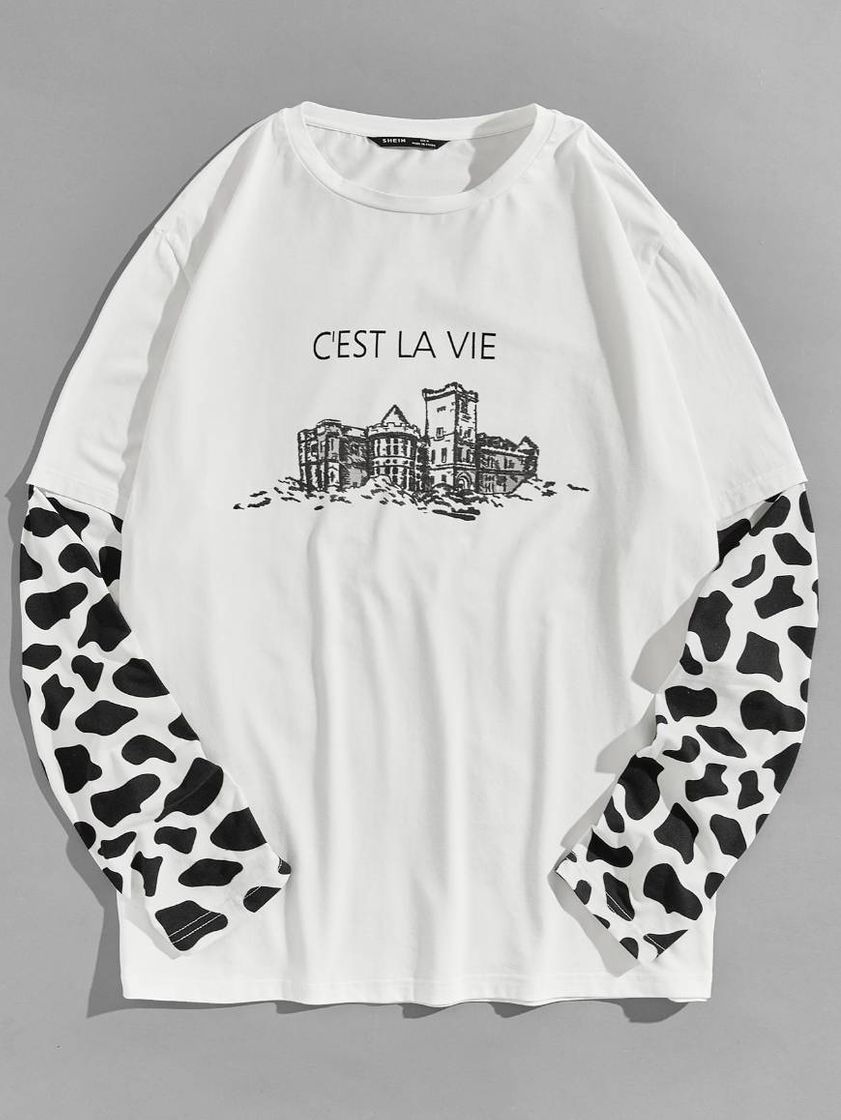 Fashion Camiseta com estampa de vaca nos braços 