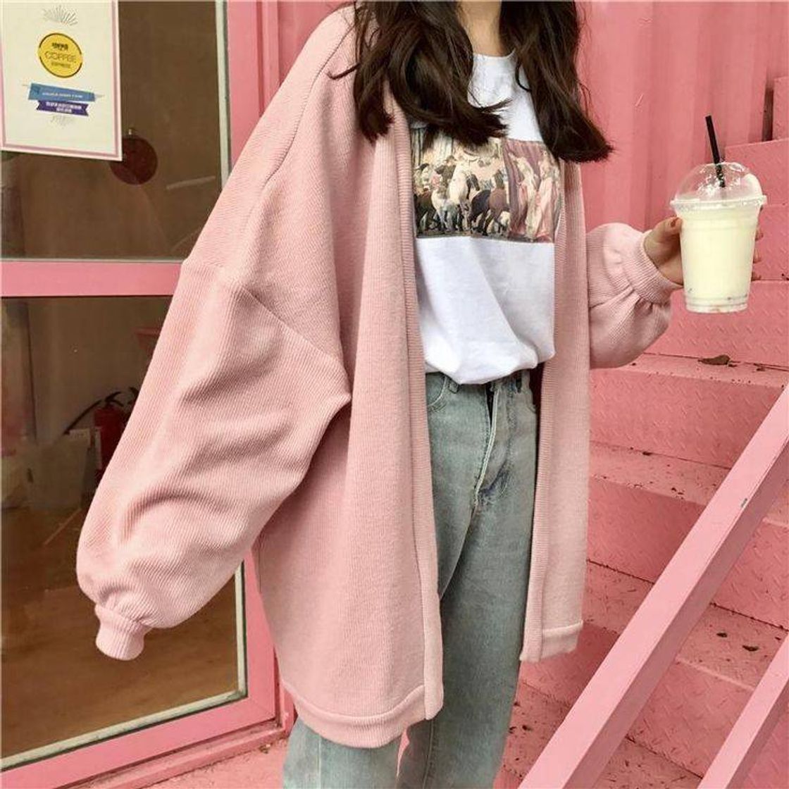 Fashion oversized pastel aesthetic knitted cardigan