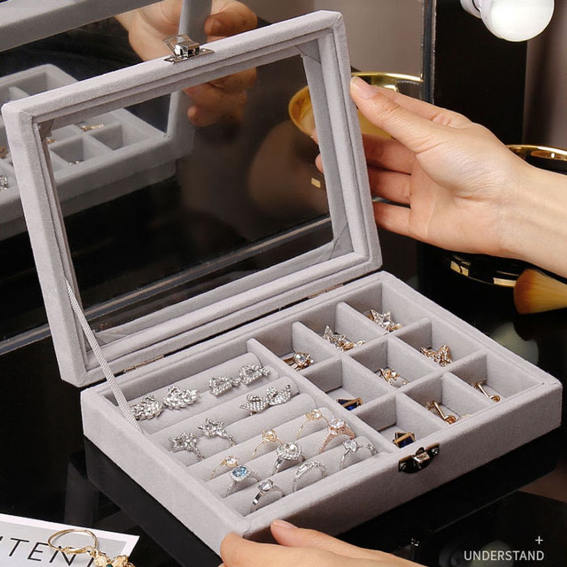 Moda Organizador de terciopelo para anillos