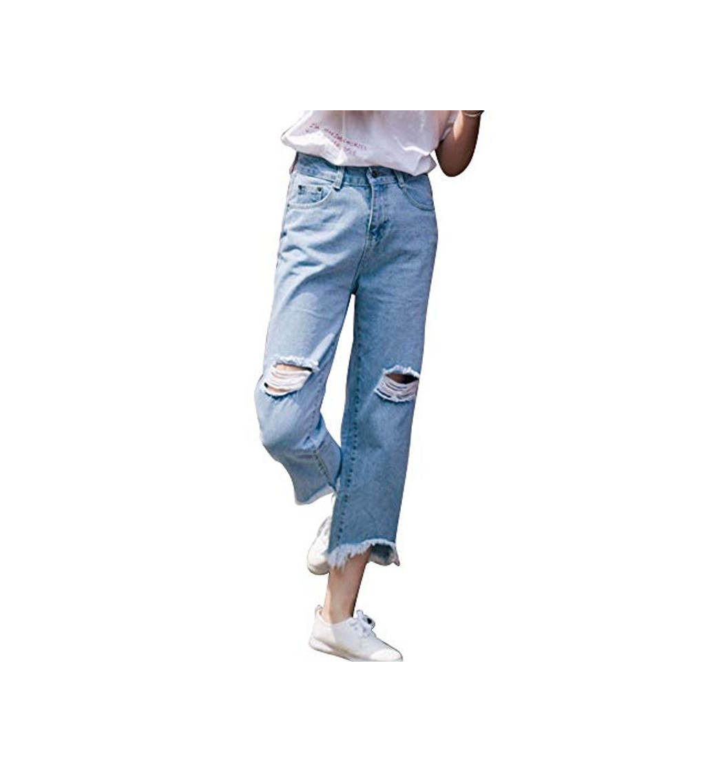 Moda HX fashion Pantalones Vaqueros De Cintura Alta De Mujer Agujero Ripped Basic Vintage Boyfr