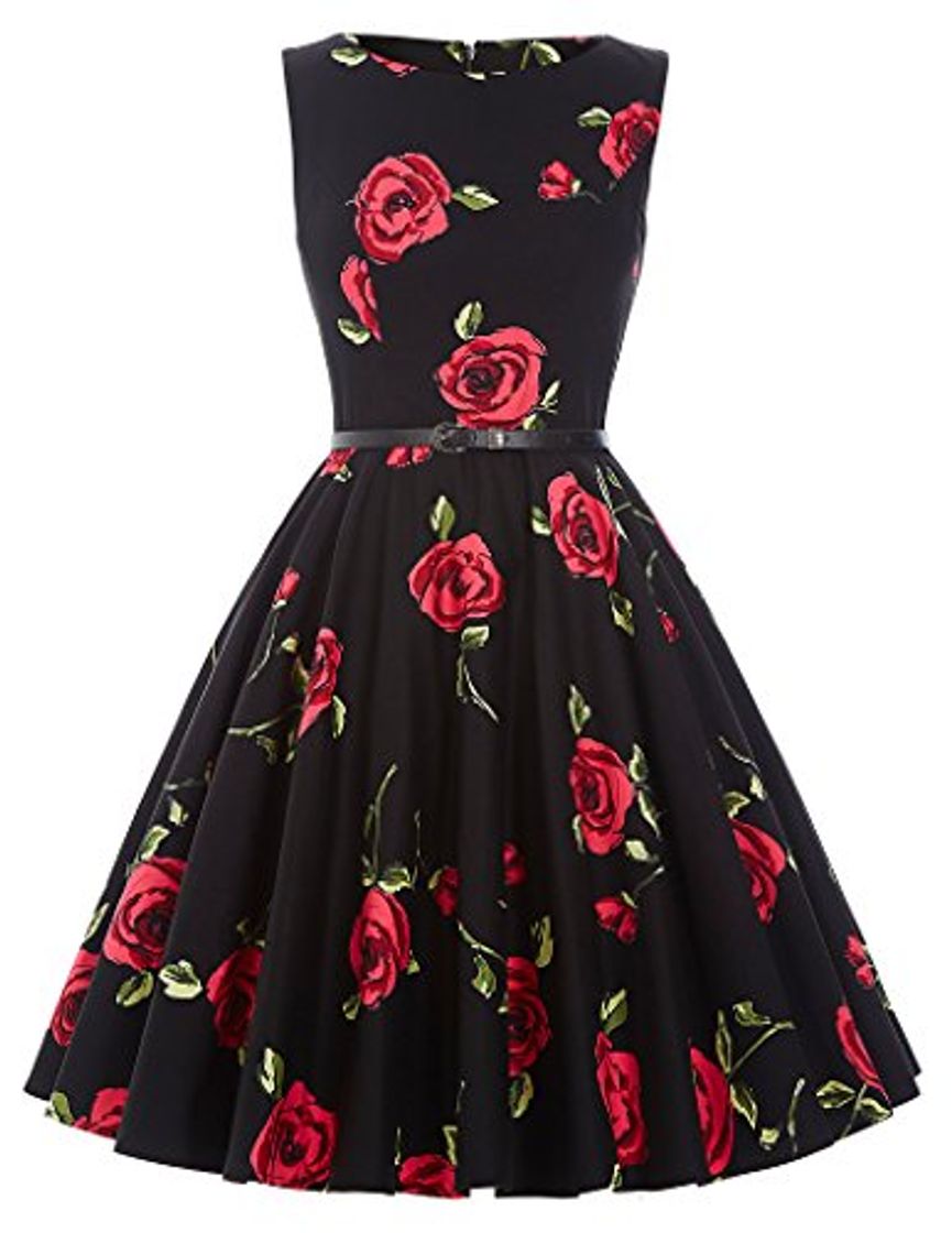 Fashion Vestido Vintage Vestido Negro Vestido de Flores Grandes Vestido Floral S 25#