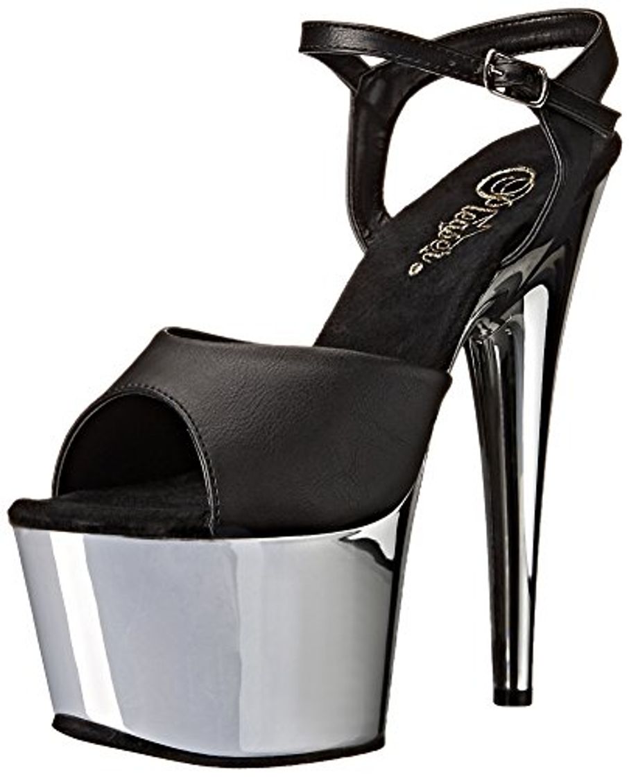 Moda Pleaser ADORE-709 Blk Faux Leather/Slv Chrome UK 8