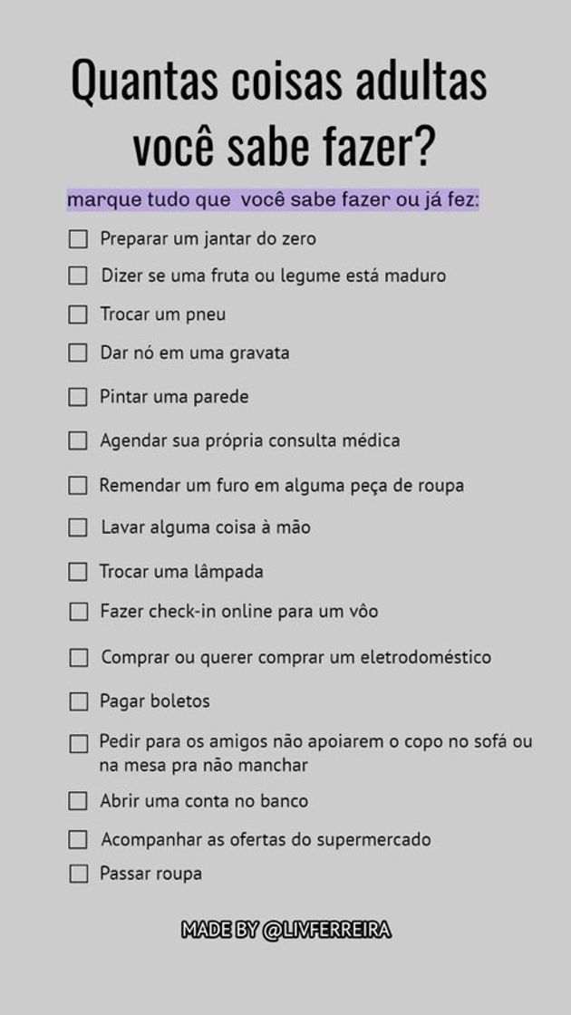 Fashion Quantas coisas adultas você sabe fazer ?