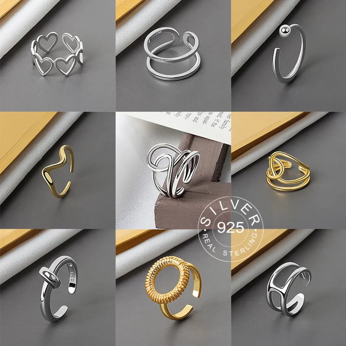 Moda Anillos lisos de plata esterlina 925 