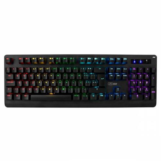 Teclado gaming mecânico com iluminação RGB Rainbow