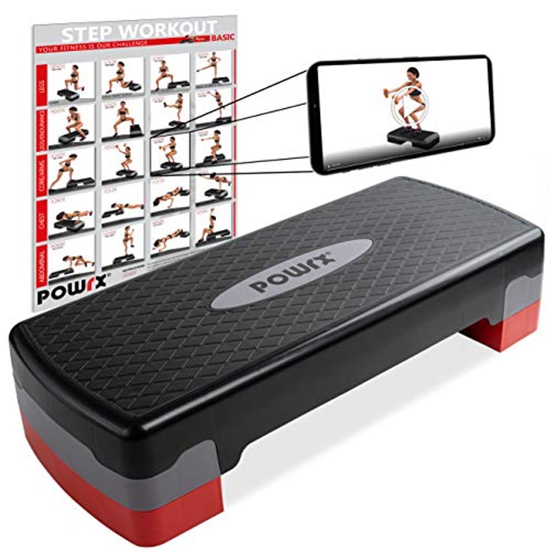 Producto POWRX - Step fitness/aeróbic escalón (68 x 28,5 cm) - Stepper ideal