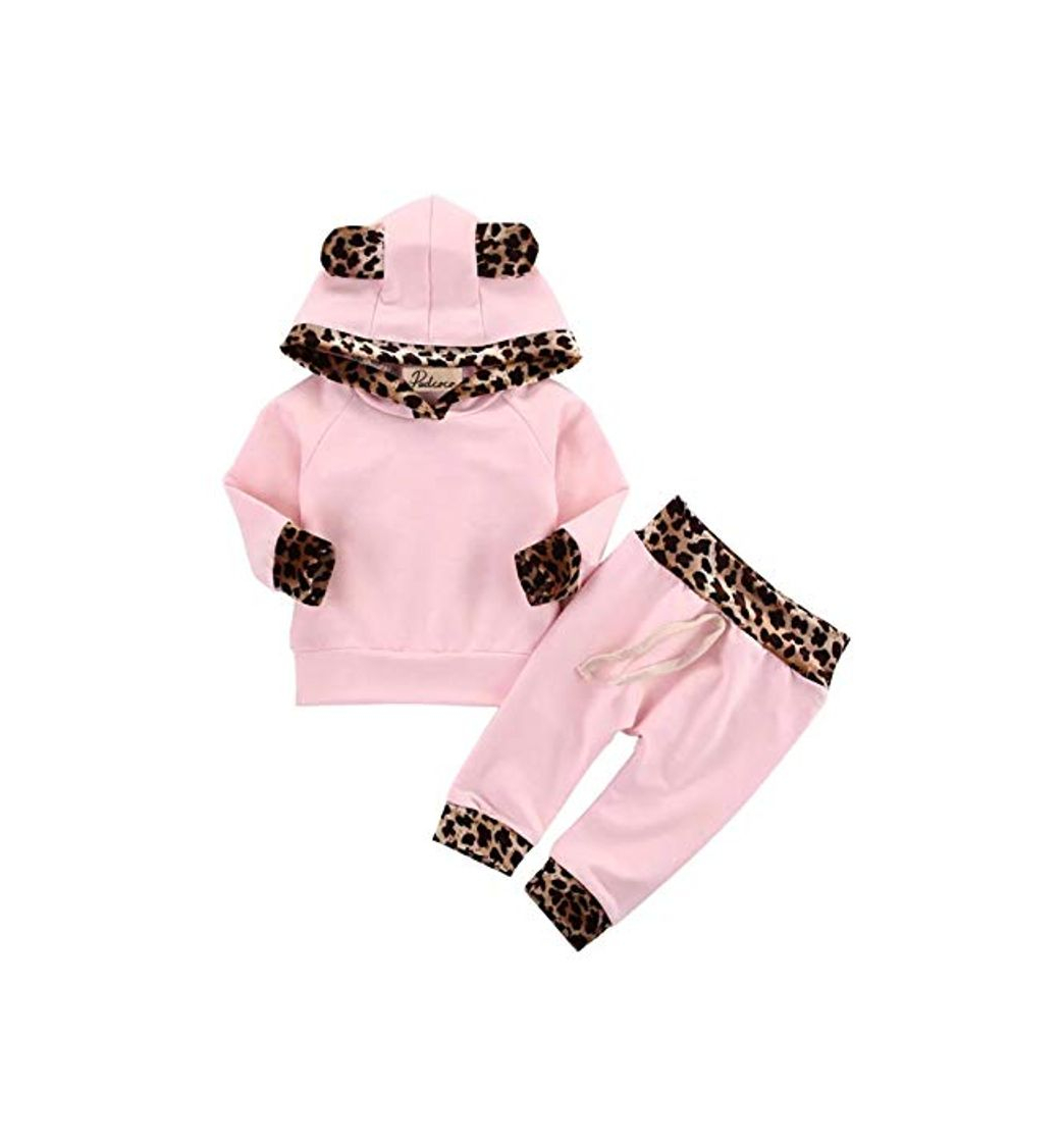 Moda Kfnire Bebé Niñas Invierno Otoño Rosa y Leopard Edge Sudaderas con Capucha