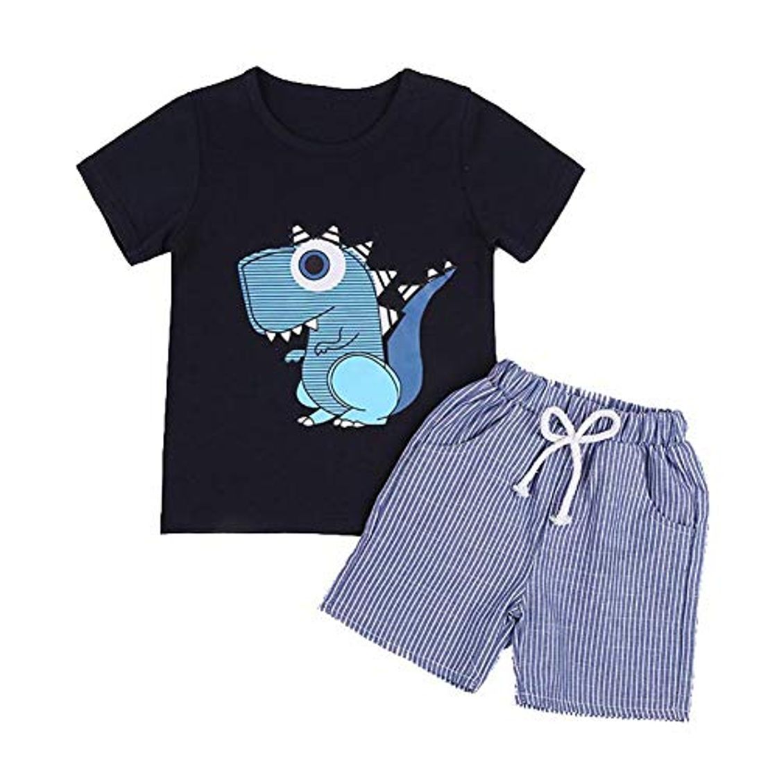 Fashion Handfly Baby Boy Kids Summer Clothes Set Dinosaurio de dibujos animados de manga corta Tops con pantalones cortos de rayas elásticas