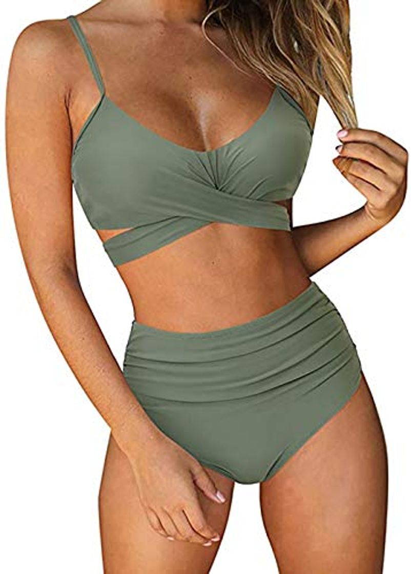 Social HenzWorld Traje de Baño de Bikini Floral con Estampado de Criss Cross