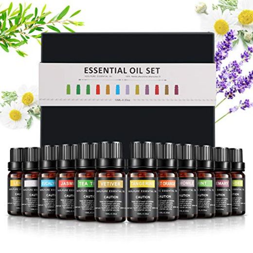 Aceites Esenciales, 12 Aceites Set 100% Puros y Naturales Aromaterapia Aceites Esenciales