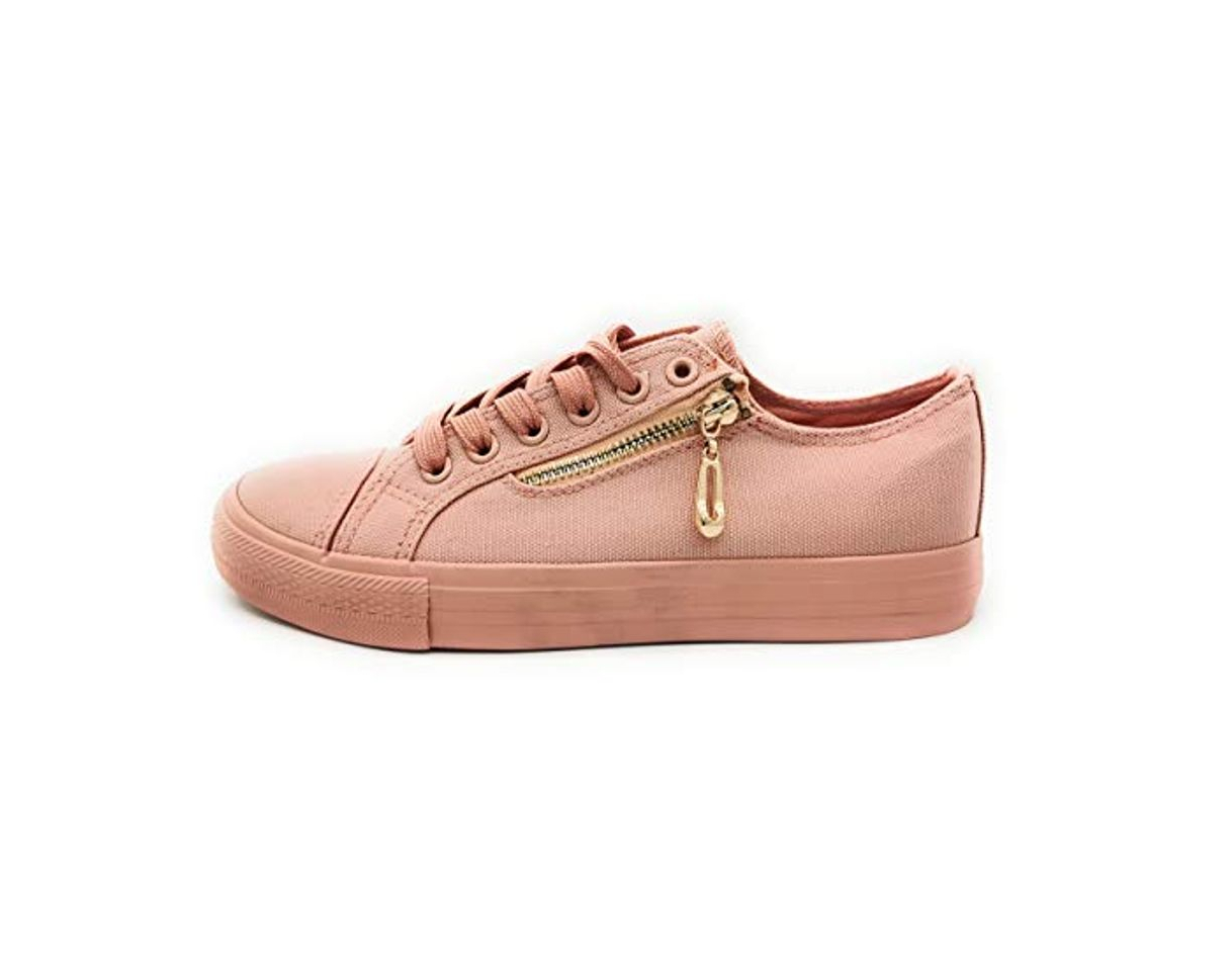 Fashion Zapatillas de Lona Mujer Lisas Blanco Roto Camel Rosa Palo Negro