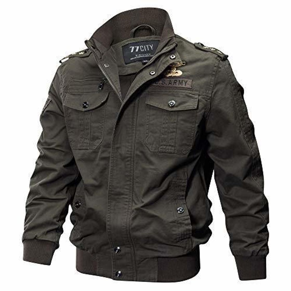 Moda Chaqueta de Manga Larga de los Hombre Lavado Chaqueta Militar Gran tamaño