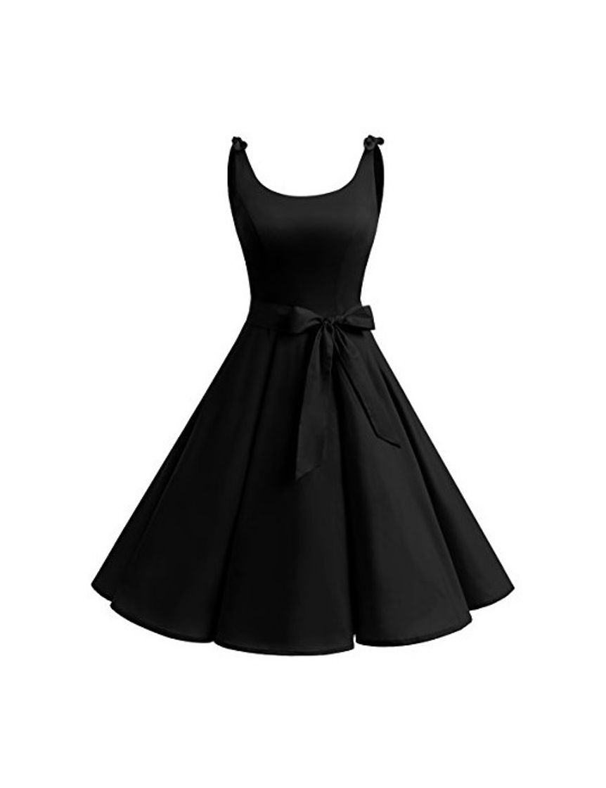 Moda Bbonlinedress Vestidos de 1950 Estampado Vintage Retro Cóctel Rockabilly con Lazo Black