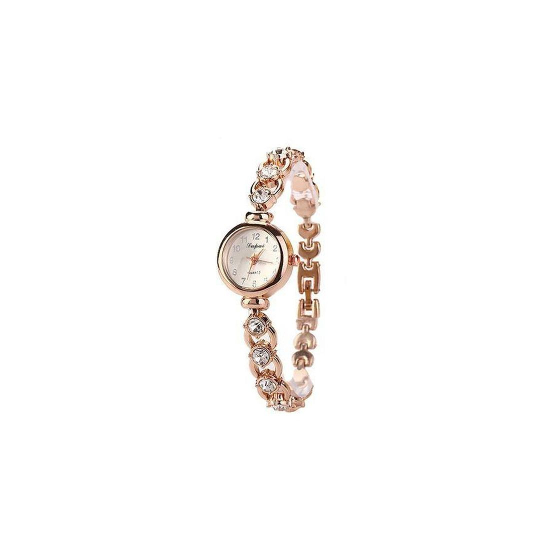 Moda Relógio Feminino Dourado Quartz Pulseira com Pedras e Strass