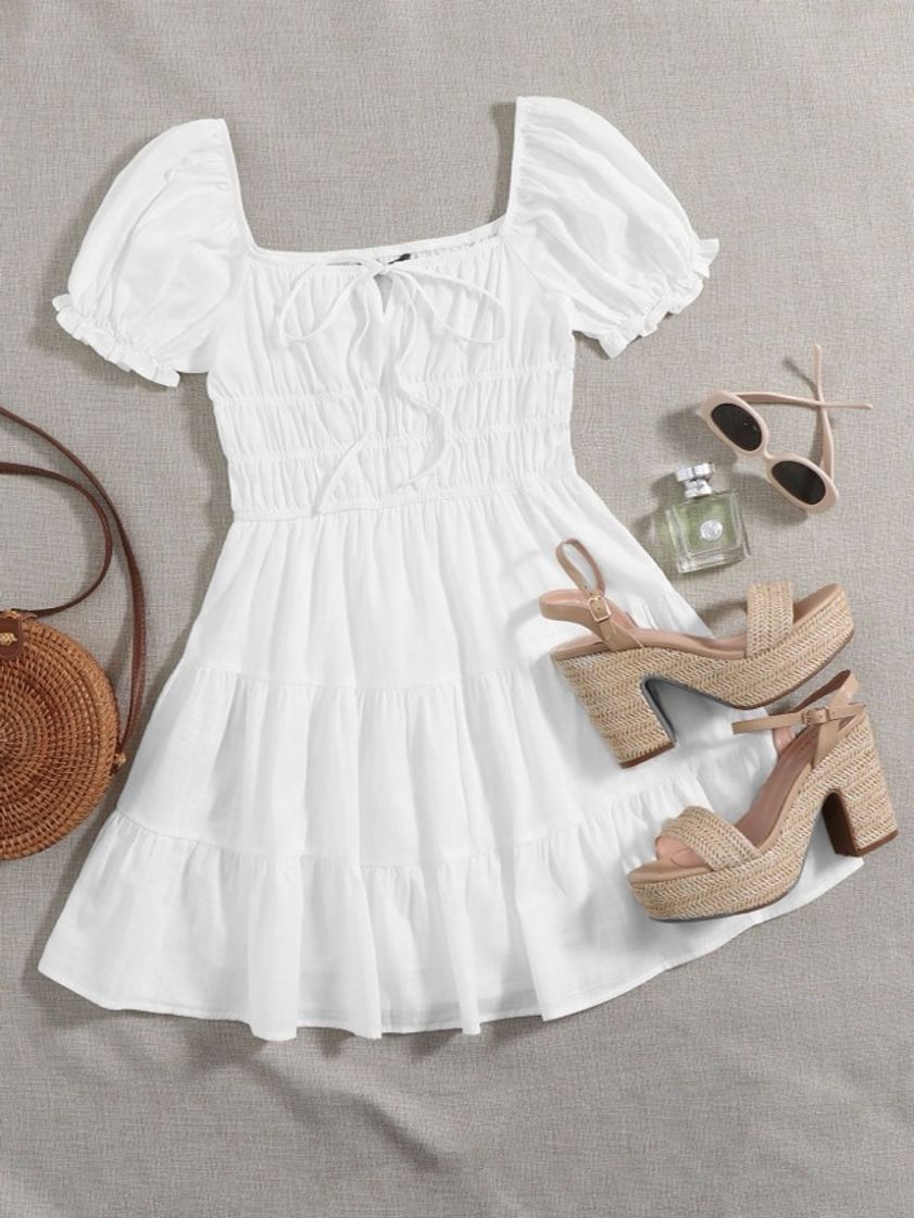 Fashion SHEIN branco tubo simples boho vestido