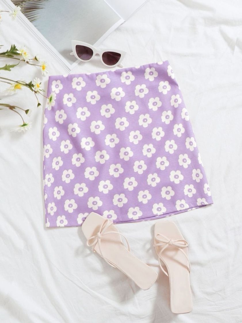 Moda roxo lilás zíper floral boho saia