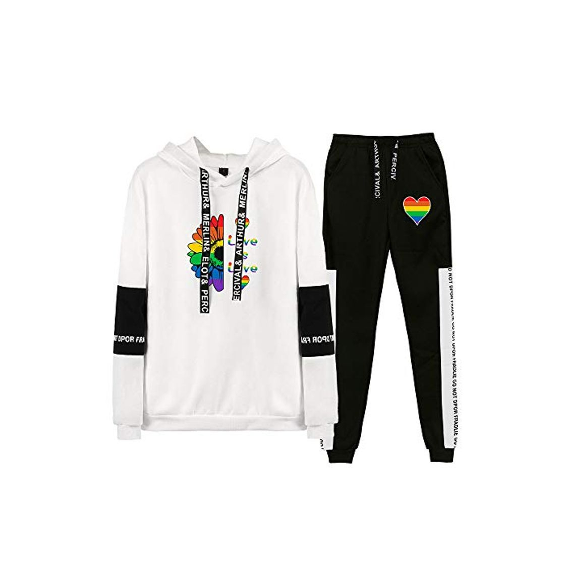 Fashion LGBT Conjunto 2 Piezas Unisex Completo Capucha Sudadera y Pantalon Mujer Hombre Chandal Gimnasio Traje de Running Sportwear Tracksuit Activewear Sweatsuit Streetwear A18322TZ012M