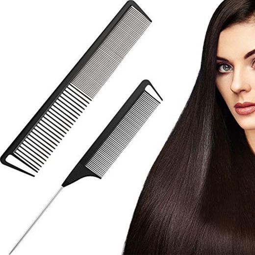 2 Peines de Fibra de Carbono Peine de Cola de Rata Peine con Dientes Anchos y Finos Herramientas de Cuidado de Cabello de Peluquería Salón para Mujer Hombre con Diferentes Tipos de Pelos