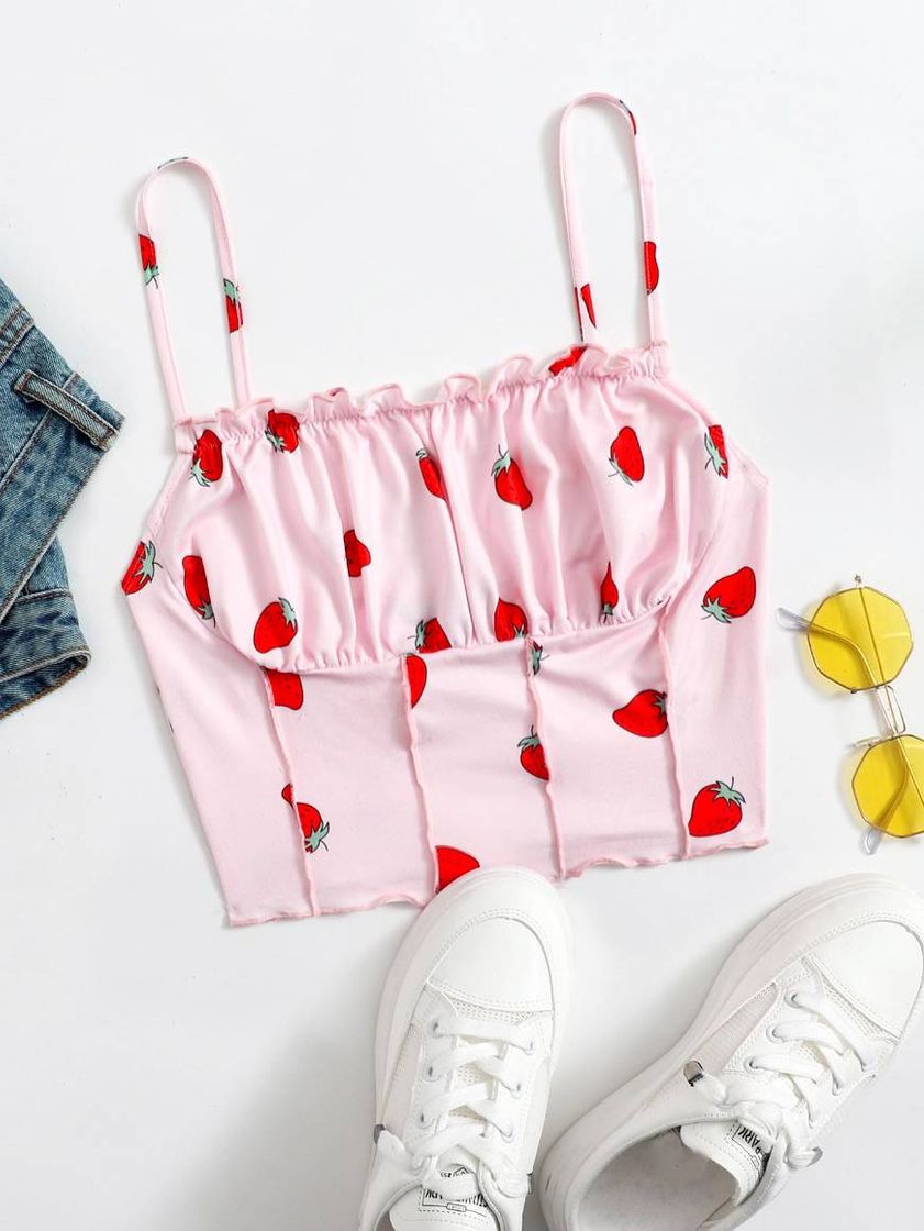 Moda 🍓Top de alça torácica plissada morango🍓