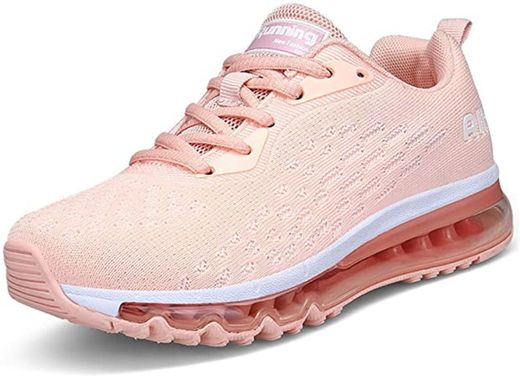 Air Zapatillas de Running para Hombre Mujer Zapatos para Correr y Asfalto Aire Libre y Deportes Calzado Unisexo Gray Pink 38