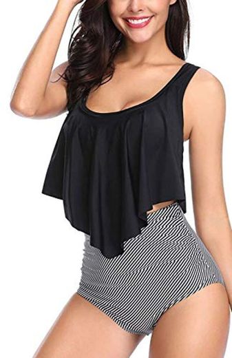 Angerella Bañadores para Mujer Trajes de Baño Pieza Ruffled Top Talle Alto