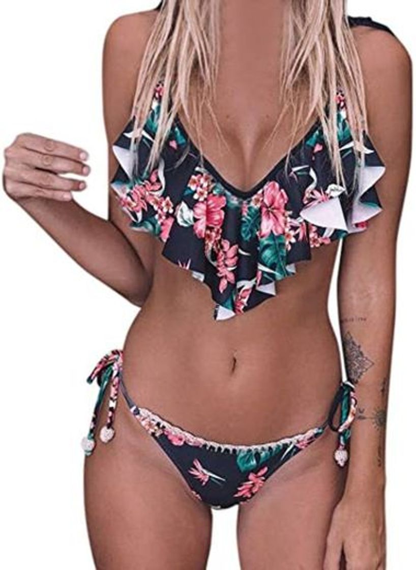 Fashion Traje De Baño Set Para Mujer Baño Bañador Conjunto De Bikini Sexy Traje De Baño Traje De Baño Estampado Para Mujer Push Up Polka Dots Floral Bikini Traje De Baño De Talla Grande Ropa De Playa Biqui