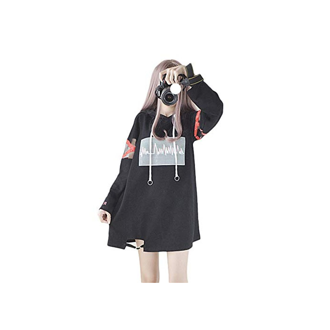 Moda Mujeres Sudaderas Harajuku Negro Largo Sudadera Vestido De Algodón Para Las Señoras