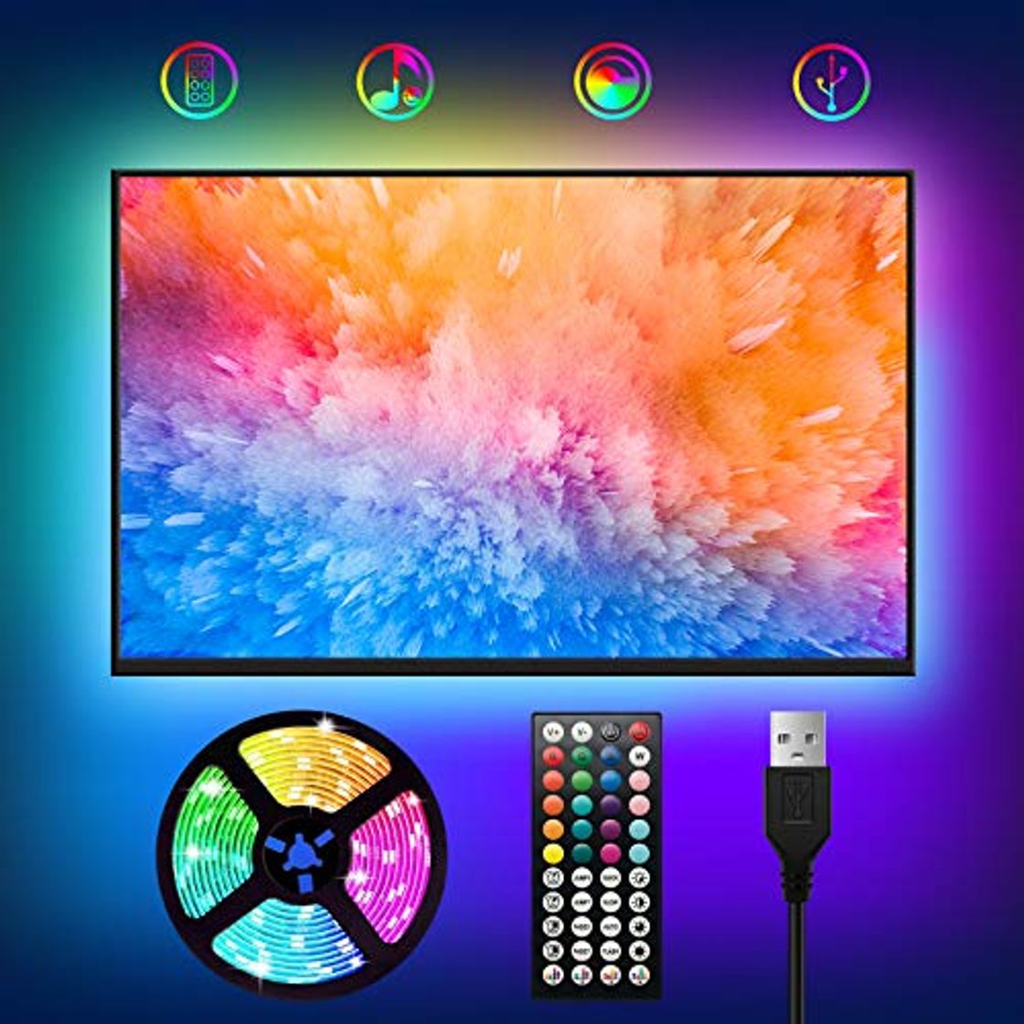 Home USB Tira LED para TV 2M,WOANWAY RGB Luces LED tv Habitacion,44 teclas