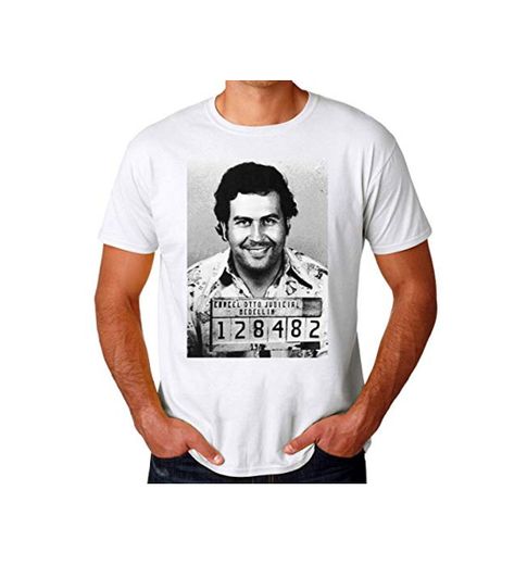 Wicked Design Pablo Escobar Mug Shot Camiseta para Hombres Small