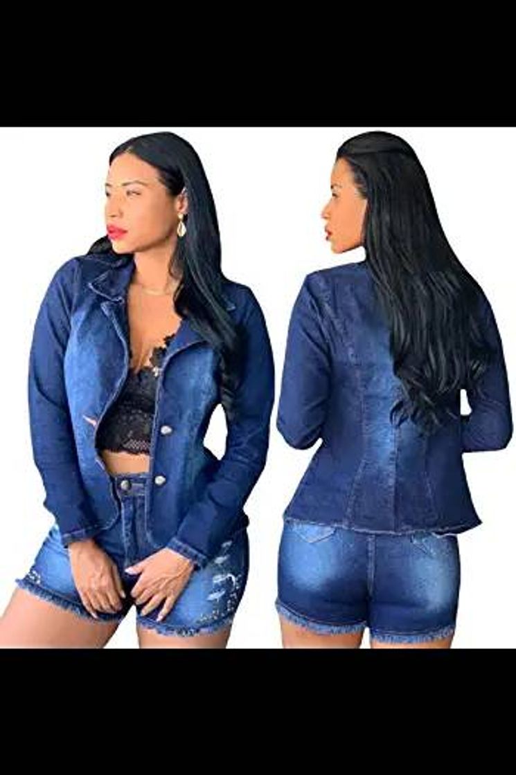 Moda Blazer-Feminino -Jeans-Escuro-Promo