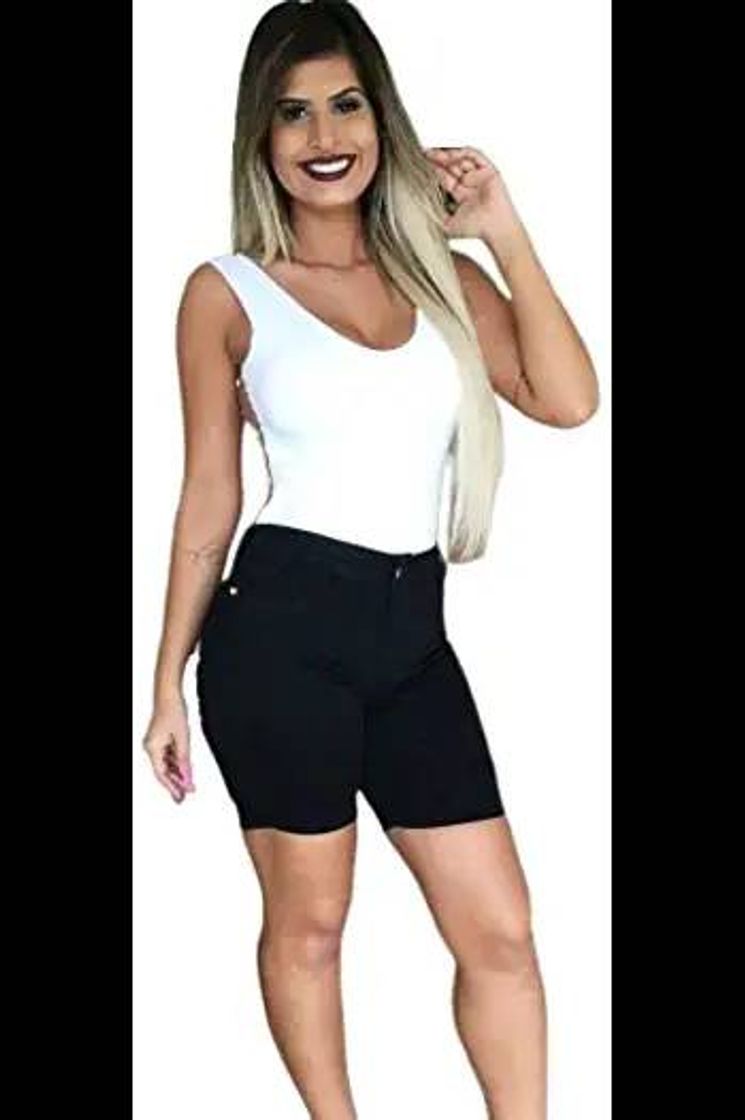 Moda Bermuda-jeans-feminina-preta-meia/