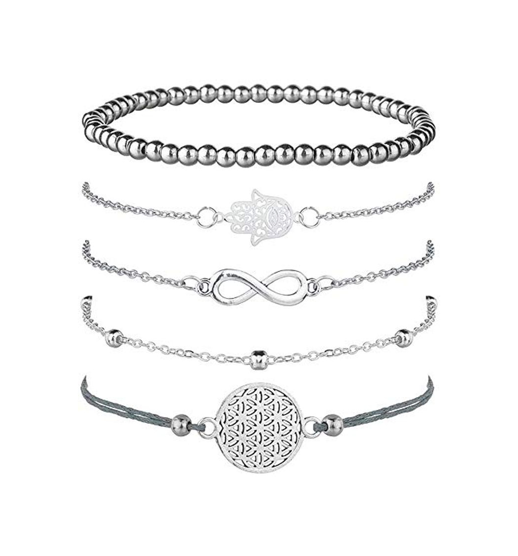 Social Juego de 5 pulseras de plata Color para mujer, con símbolo de