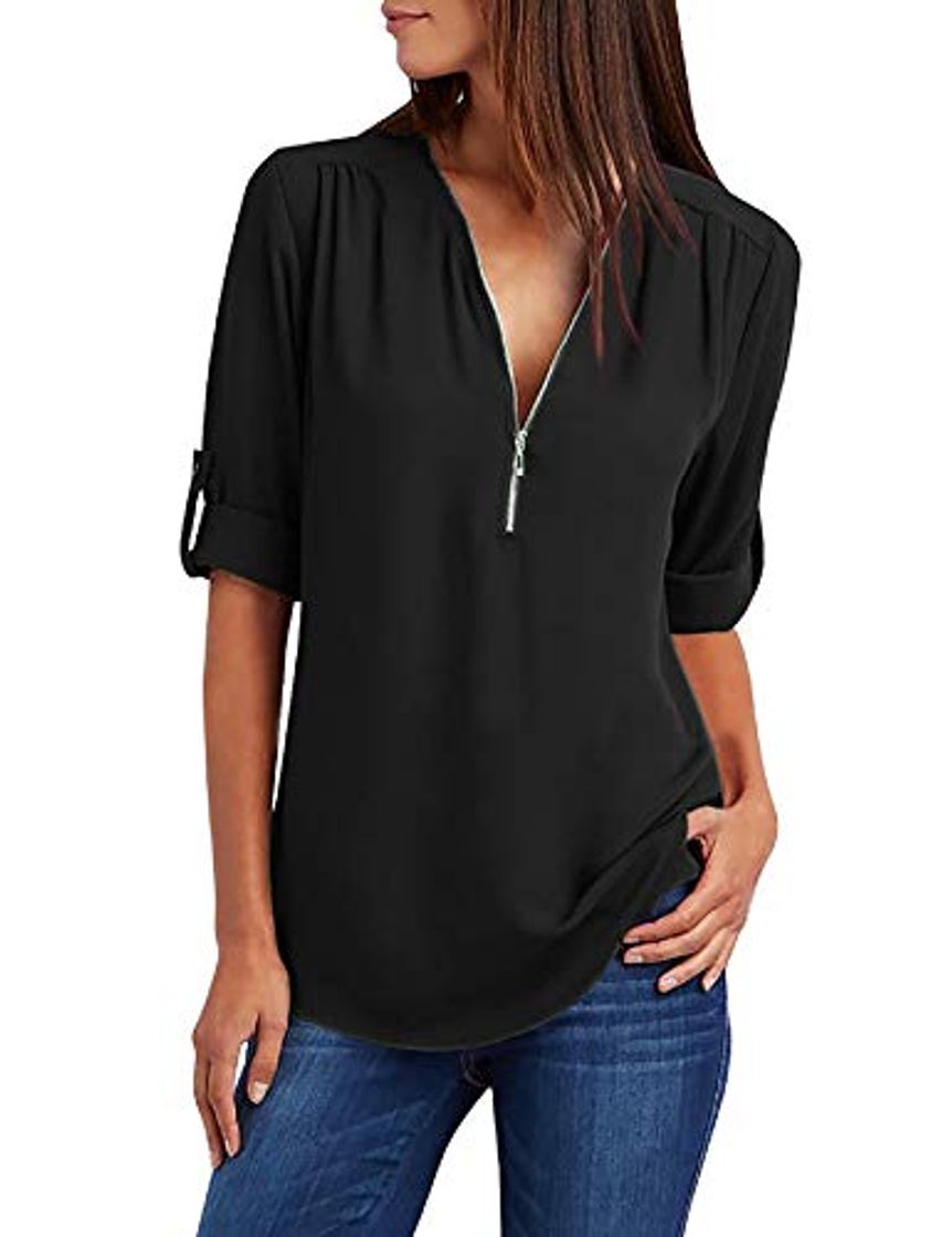 Social UMIPUBO Blusas y Camisa Mujer Vaquera Sexy Camisetas de Gasa Tops Cremallera