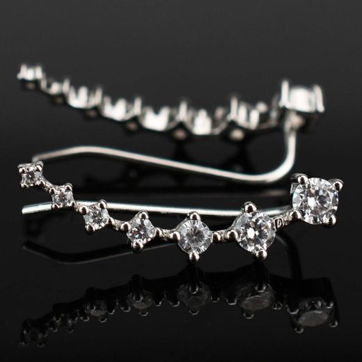 7 Cristales Ear Cuffs Hoop Climber S925 Sterling Pendientes de plata Pendiente