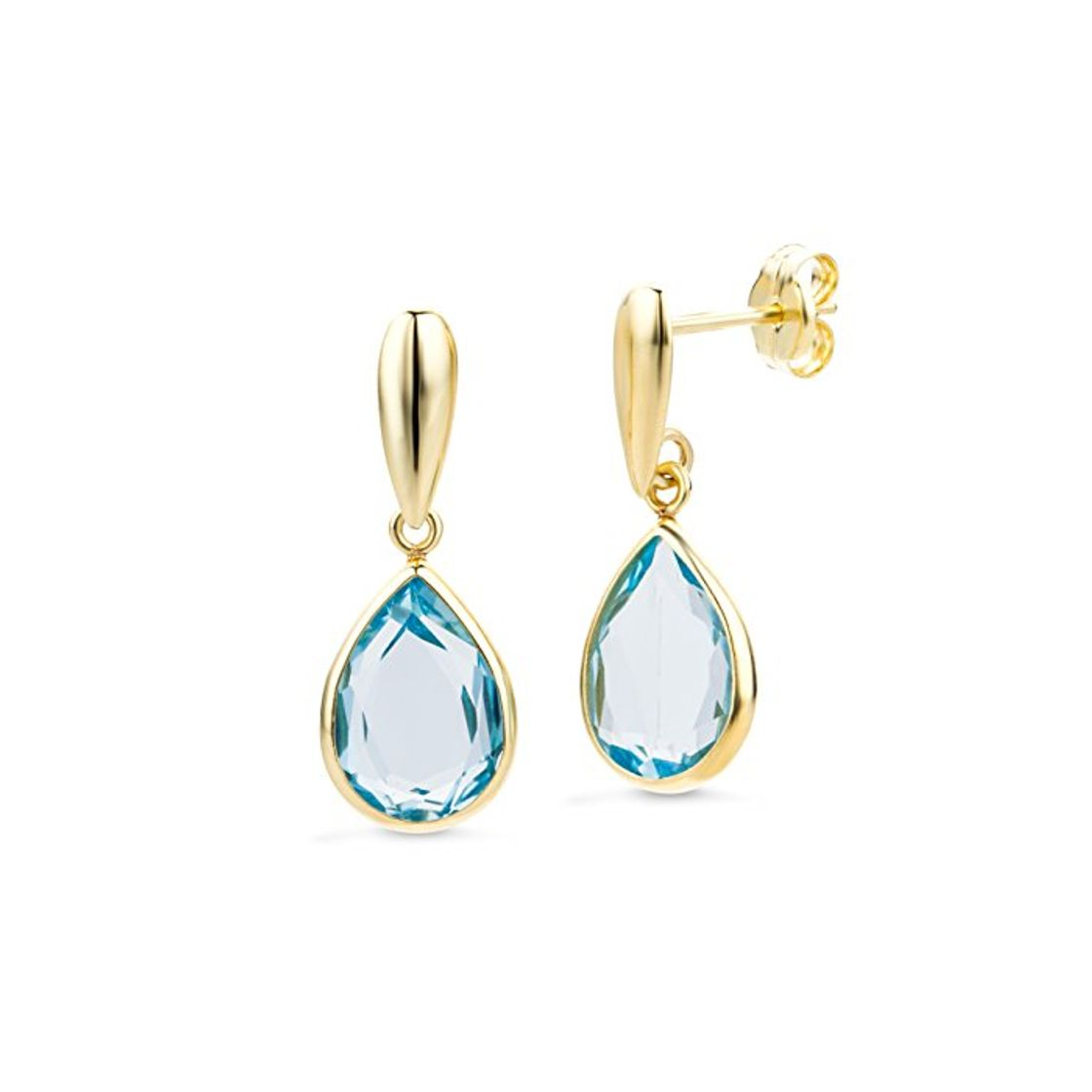 Fashion Miore Pendientes Mujer Pendientes colgantes Azul Topacio Oro Amarillo 14 Kt