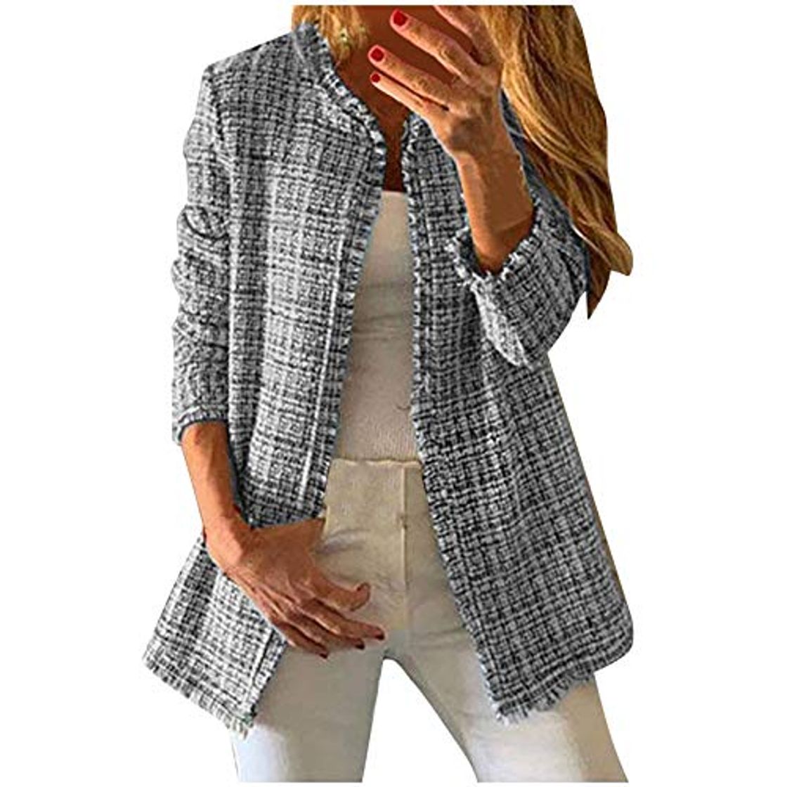 Fashion AILIEE F Mujeres coreanas otoño e invierno arco iris Tweed Vintage cuello redondo costura borde crudo suelto doble bolsillo borla abrigo chaqueta chaqueta grande