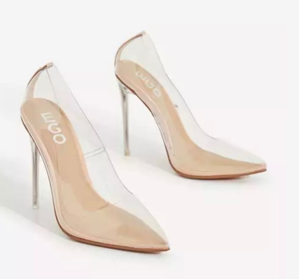 Fashion Farrah Perspex Court Clear Heel In Nude Patent 