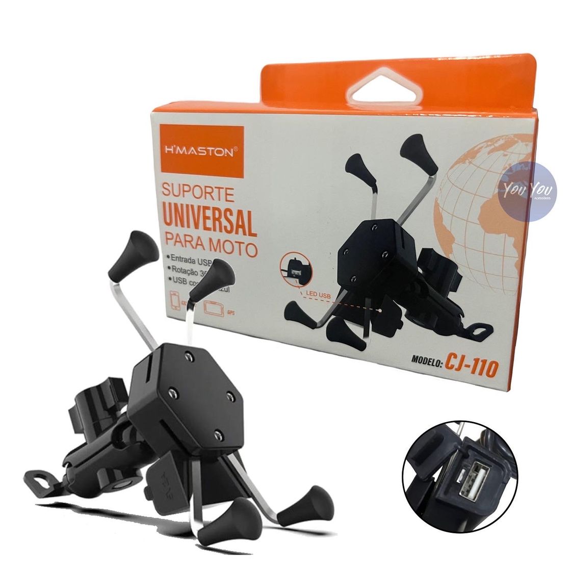 Social Suporte de celular para motocicleta com carregador usb rotação 360 graus até 6.7 polegadas