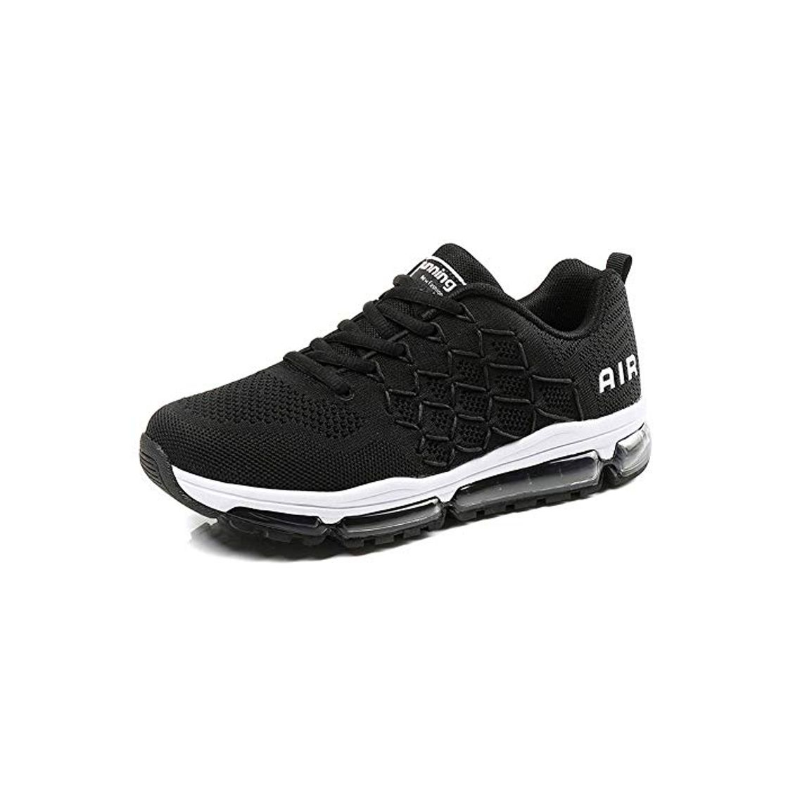 Moda Air Zapatillas de Running para Hombre Mujer Zapatos para Correr y Asfalto Aire Libre y Deportes Calzado 1643 Unisexo Black 37