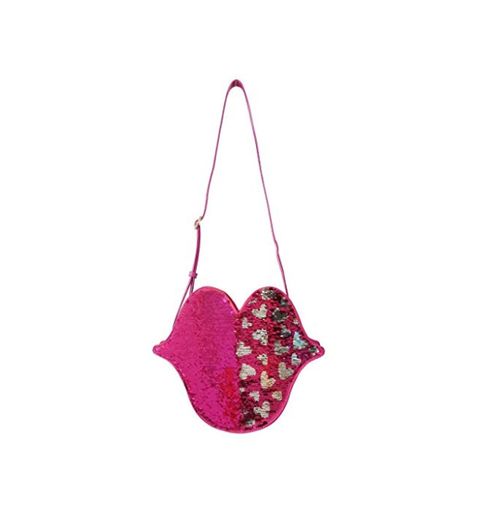 Bandolera bolso de mujer grande en forma de beso rosa con lentejuelas reversibles