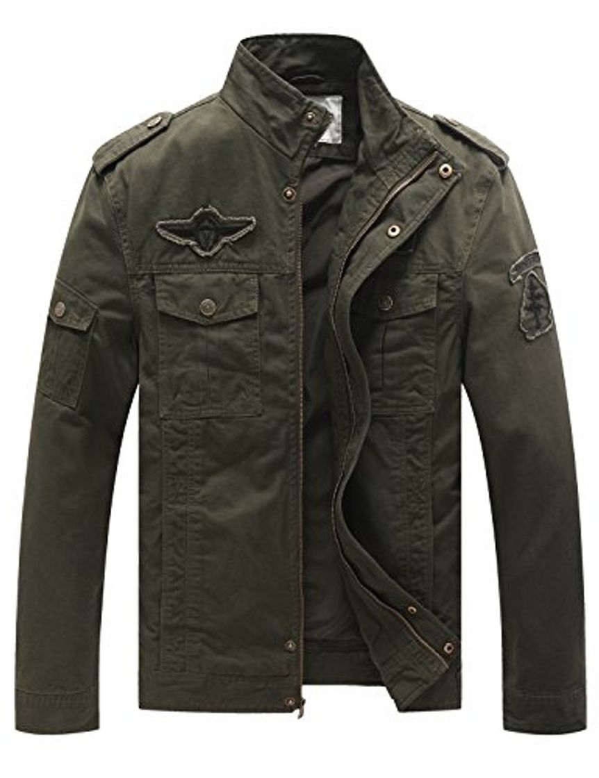 Product WenVen Chaqueta Casual de Algodón para Hombre Verde Militar Large