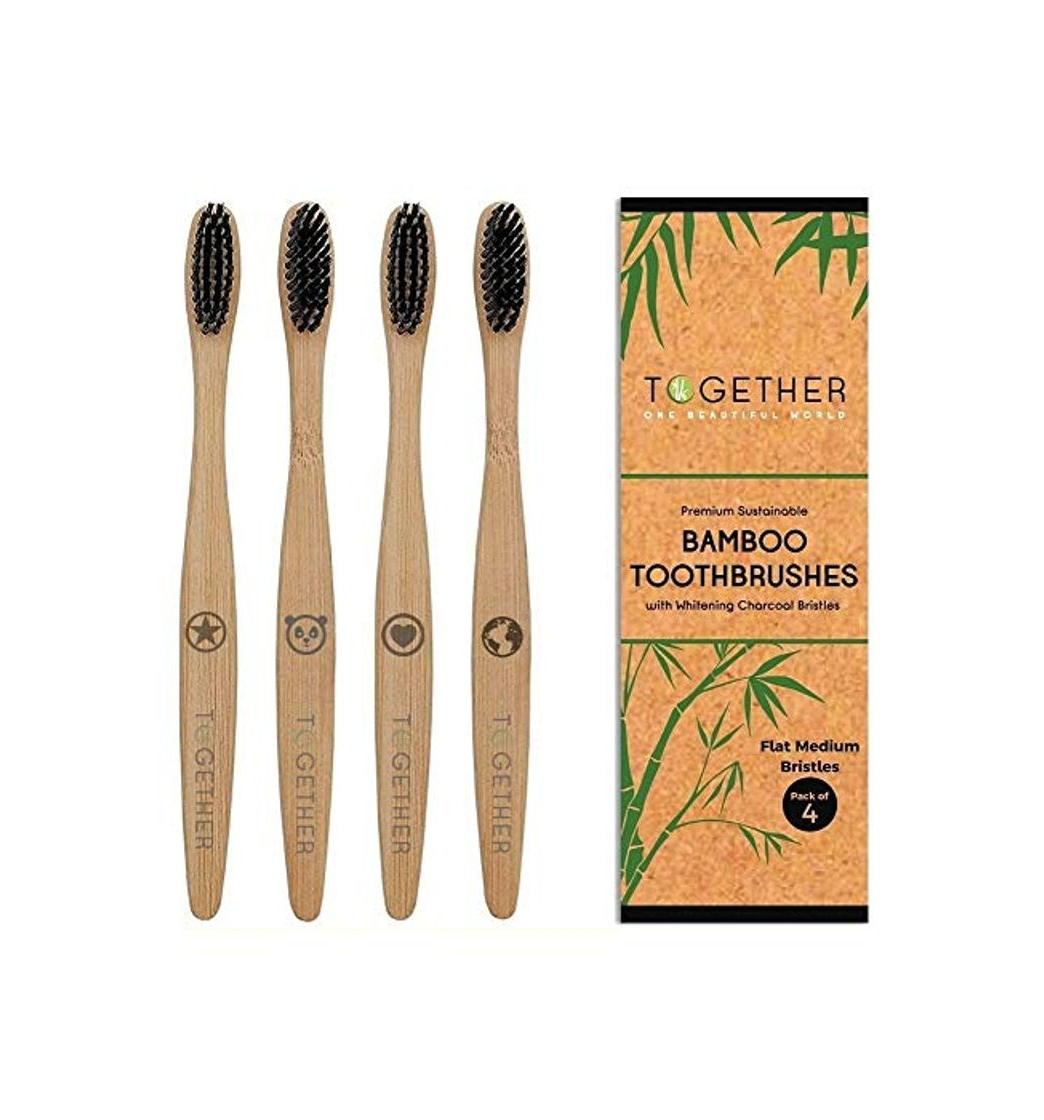 Producto Juego de 4 cepillos de dientes de bambú natural premium de Together